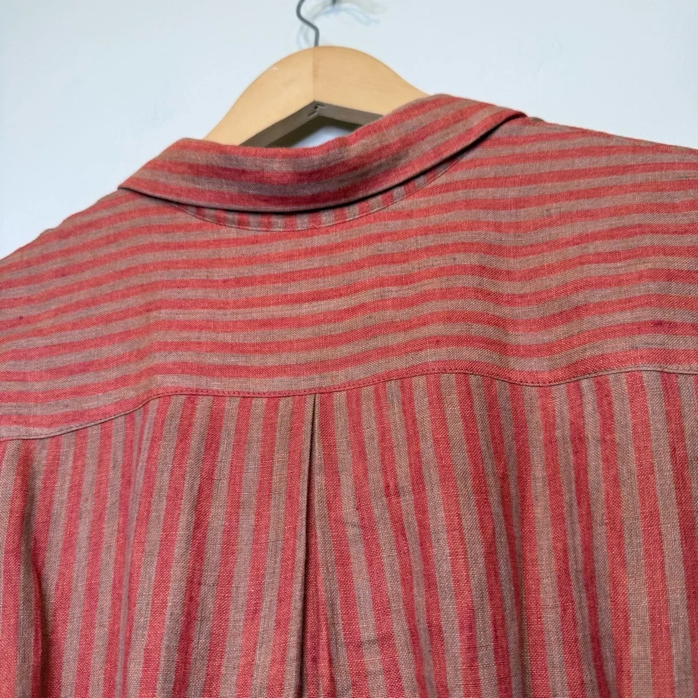 Caron Callahan | Striped Linen Henley Relaxed Midi Shirt Dress - Picture 12 of 16